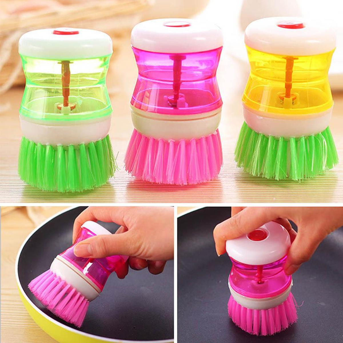 Wire Ball Dish Washing Brush, Steel Wool With Liquid With Liquid Soap Dispenser